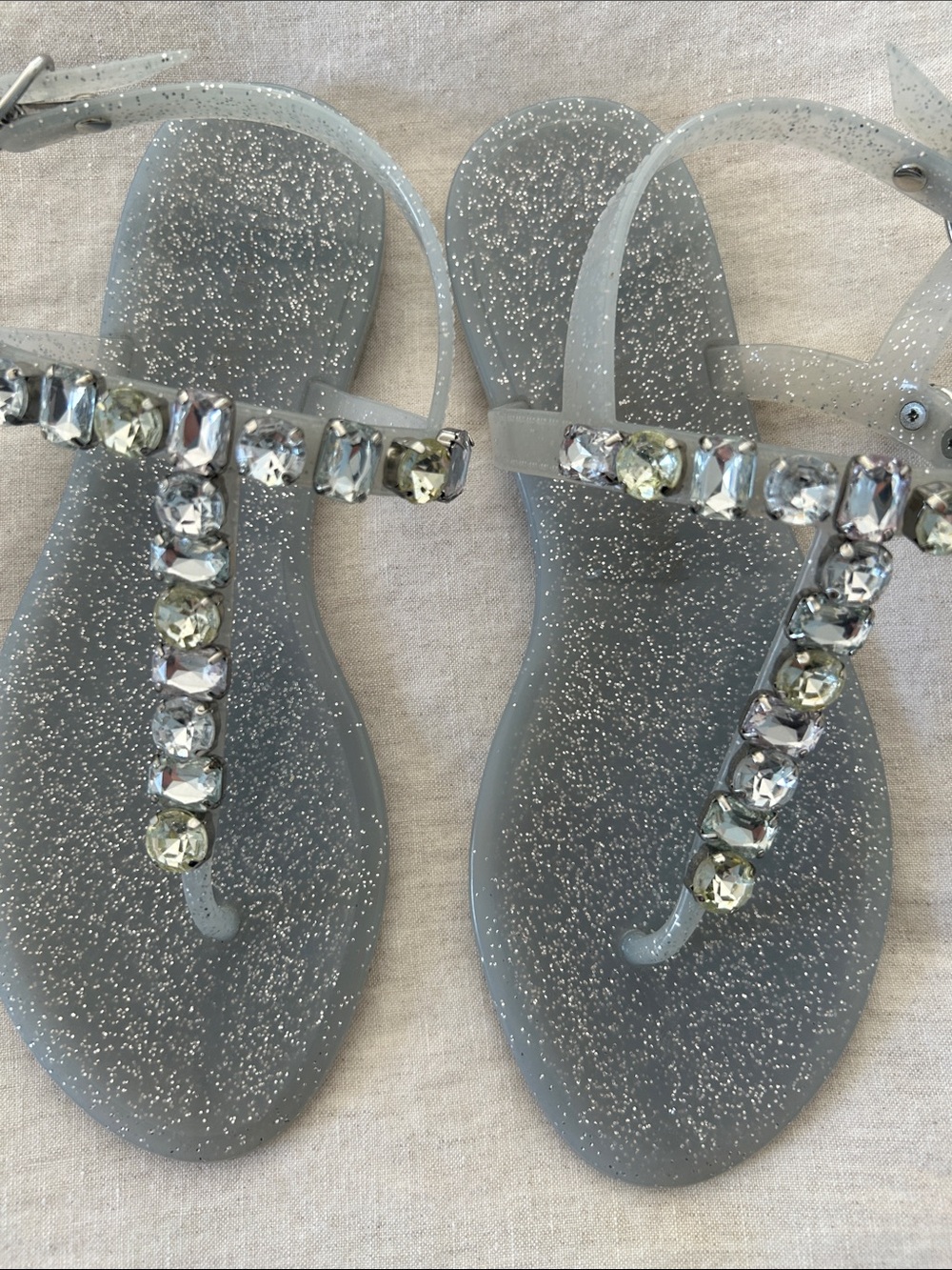 Stuart Weitzman Silver Sparkle Jeweled Jelly Sandals - Picture 8 of 8